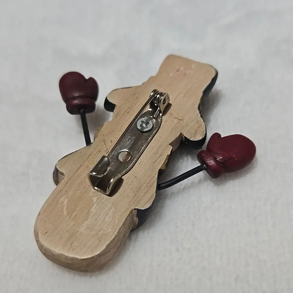 Hand Carved Wooden Snowman Brooch